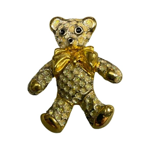 Vintage Teddy Bear Gold Tone Brooches, some with Rhinestones - top one is Avon - Picture 7 of 11
